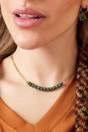 Chaîne à maillons avec perles de pierre Vert& Argenté Acier inoxydable h5 Image3